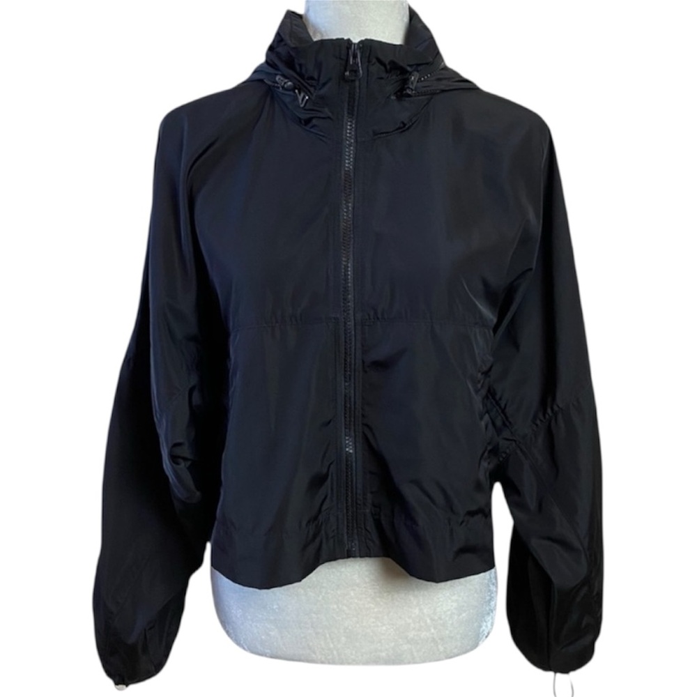 Zara Black Cropped Lightweight Hooded Zip Up Jacket Large